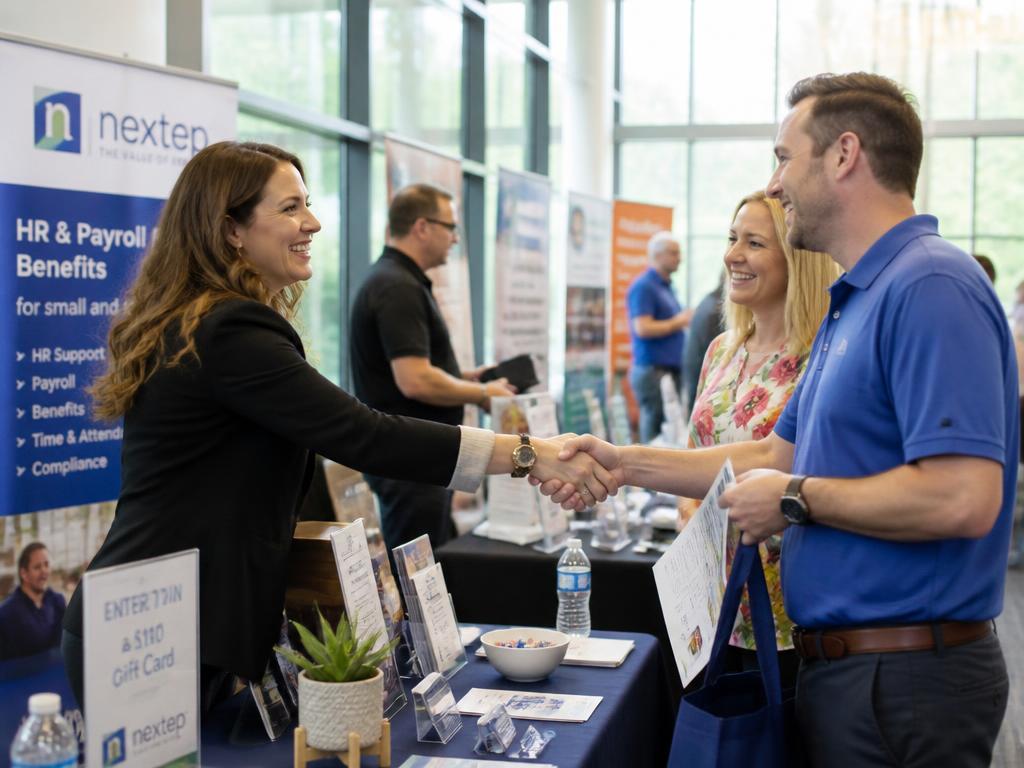 Small business owners networking at expo tables during EnterCircle Summit Small Business Day at The Link in Ponte Vedra, Florida