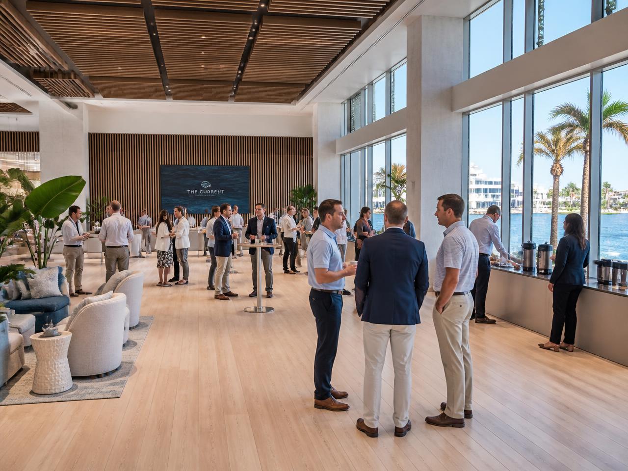 Attendees networking in the event space at The Link, 425 Town Plaza Avenue, Ponte Vedra, Florida